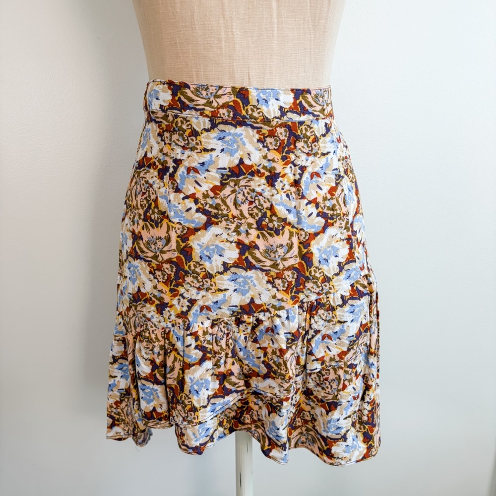 Free People Nadia Yellow Floral Print Ruffled Wrap Mini Skirt - Picture 5 of 15